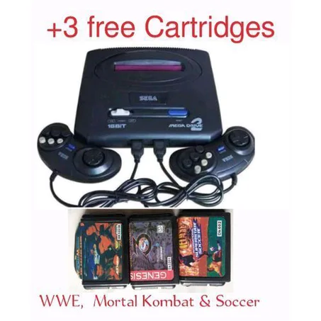 Sega Mega Drive Video Game With 368 Games Installed. +3 Free Cartridges (WWE, Soccer & Mortal Kombat)