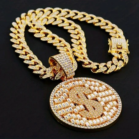 US Delphinated Gold Plated Cuban Choker Link Chain And Pendant