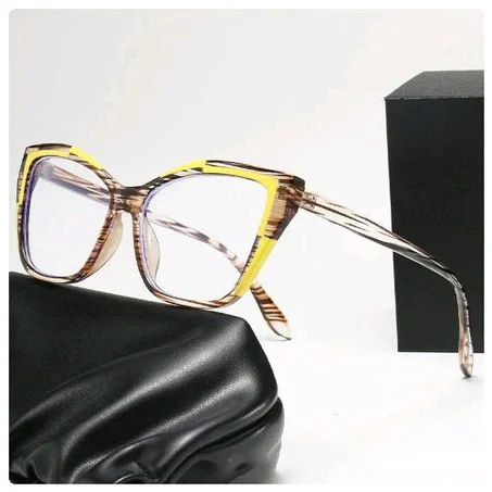 Brown Yellow Tr90 Plastic Titanium Optical Eyeglasses