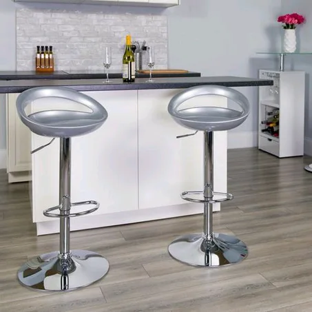 2 Pieces Swivel Chrome Adjustable Height Bar Stool- Grey