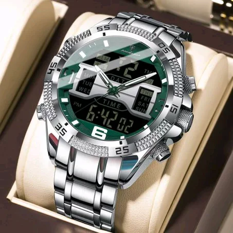 POEDAGAR Never Tarnishing & Very Luxury Men's Digital/Analog Silver Wristwatch For Chairmen