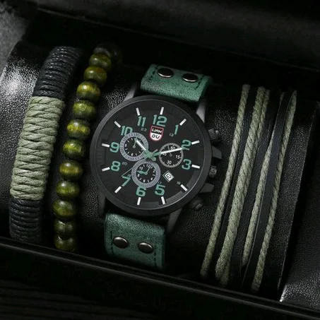 4-piece Men's Watch And Bracelet Set, Watch Series, Perfectly Paired With Necklace And Ring