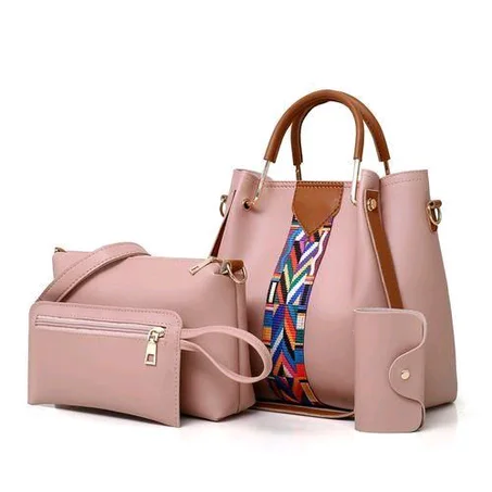 AIDAILU 4-Piece Ladies Handbags Leather Shoulder/Handbags Set - Pink