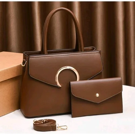 2 sets leather office hand bag - brown