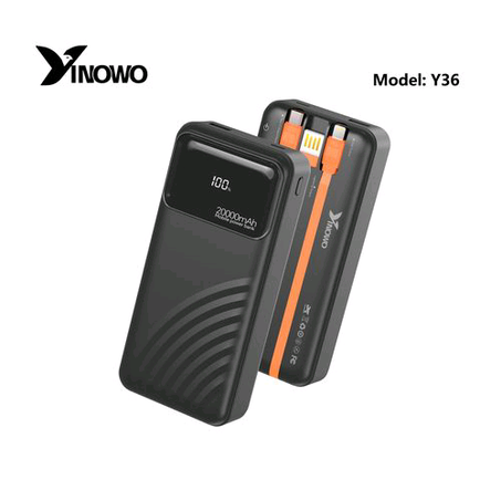Yinowo 20000mAh Super Fast Charging Portable Power Bank with Built-in Cable High Capacity-22.5W