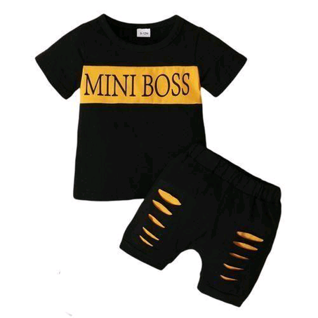 0-3 Years Baby Boys Summer Clothes Set MINI BOSS Short Sleeve Tops Ripped Shorts