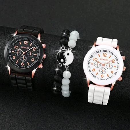 Geneva Couple Watches Women Casual Silicone Band Quartz Watch Jewelry Set