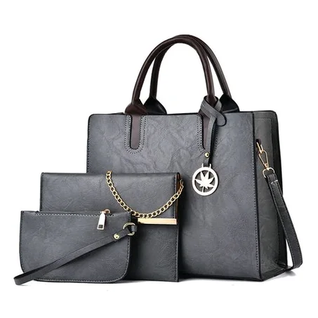 Woman 3in1 New Crossbody Tote Handbag Set - Gray