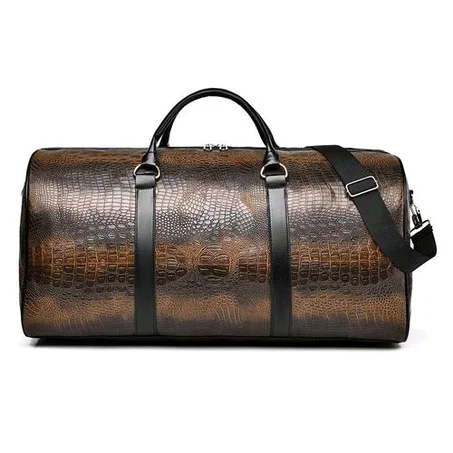 Stylish Men's Luxury Travel Bag: Premium Crocodile Leather Handbag with Shoulder Strap & Trolley Option - Perfect for Sophisticated Travelers