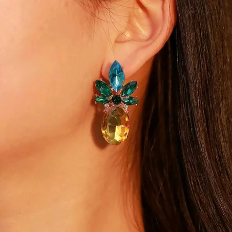 Angel Choices Funky 3D Pineapple-Shaped Crystal Earrings