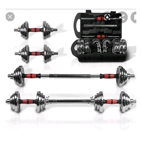 30kg Chromed Black Dumbell Set-15kg Each With Bar