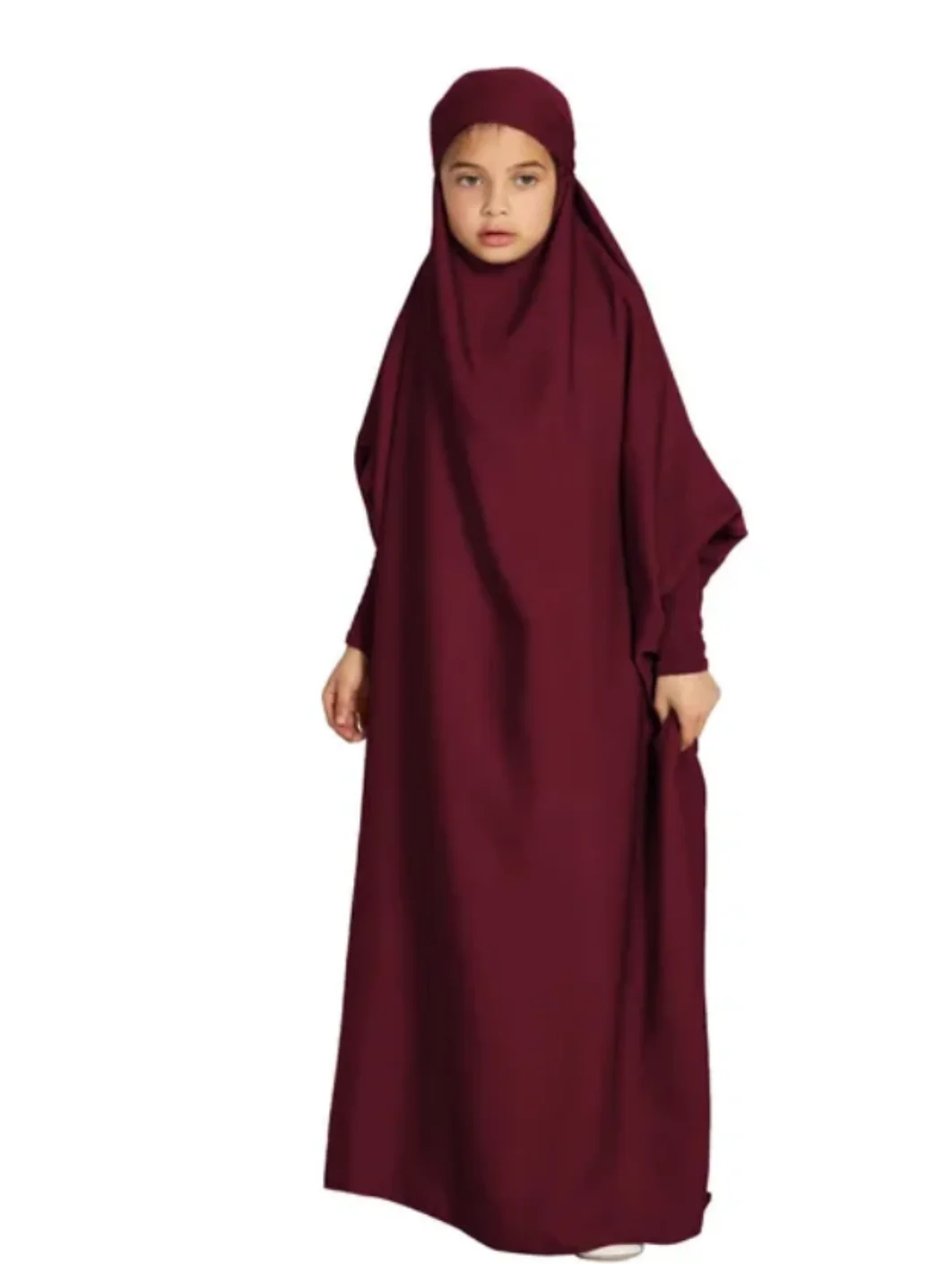 jilbab / Junior Girls One Piece Full Length Jilbab/ Prayer Abaya - Forest Green