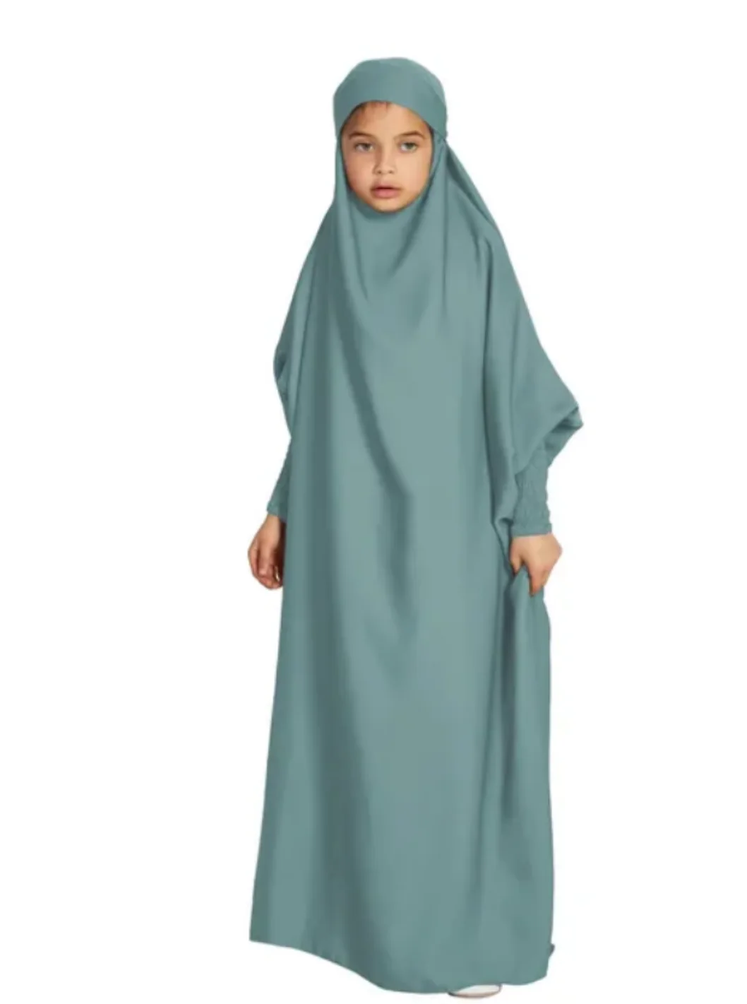 jilbab / Junior Girls One Piece Full Length Jilbab/ Prayer Abaya - Forest Green