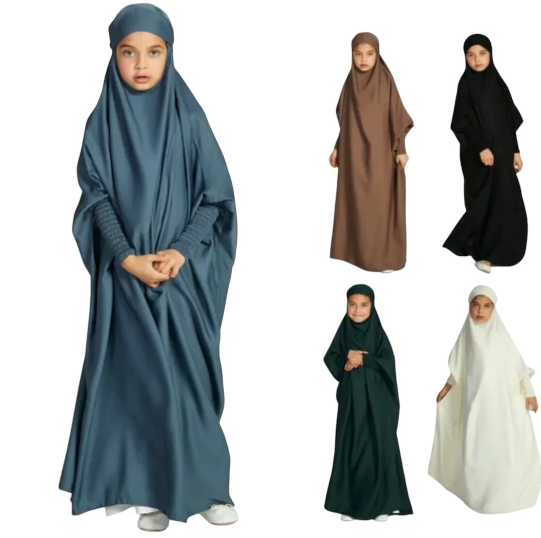 jilbab / Junior Girls One Piece Full Length Jilbab/ Prayer Abaya - Forest Green