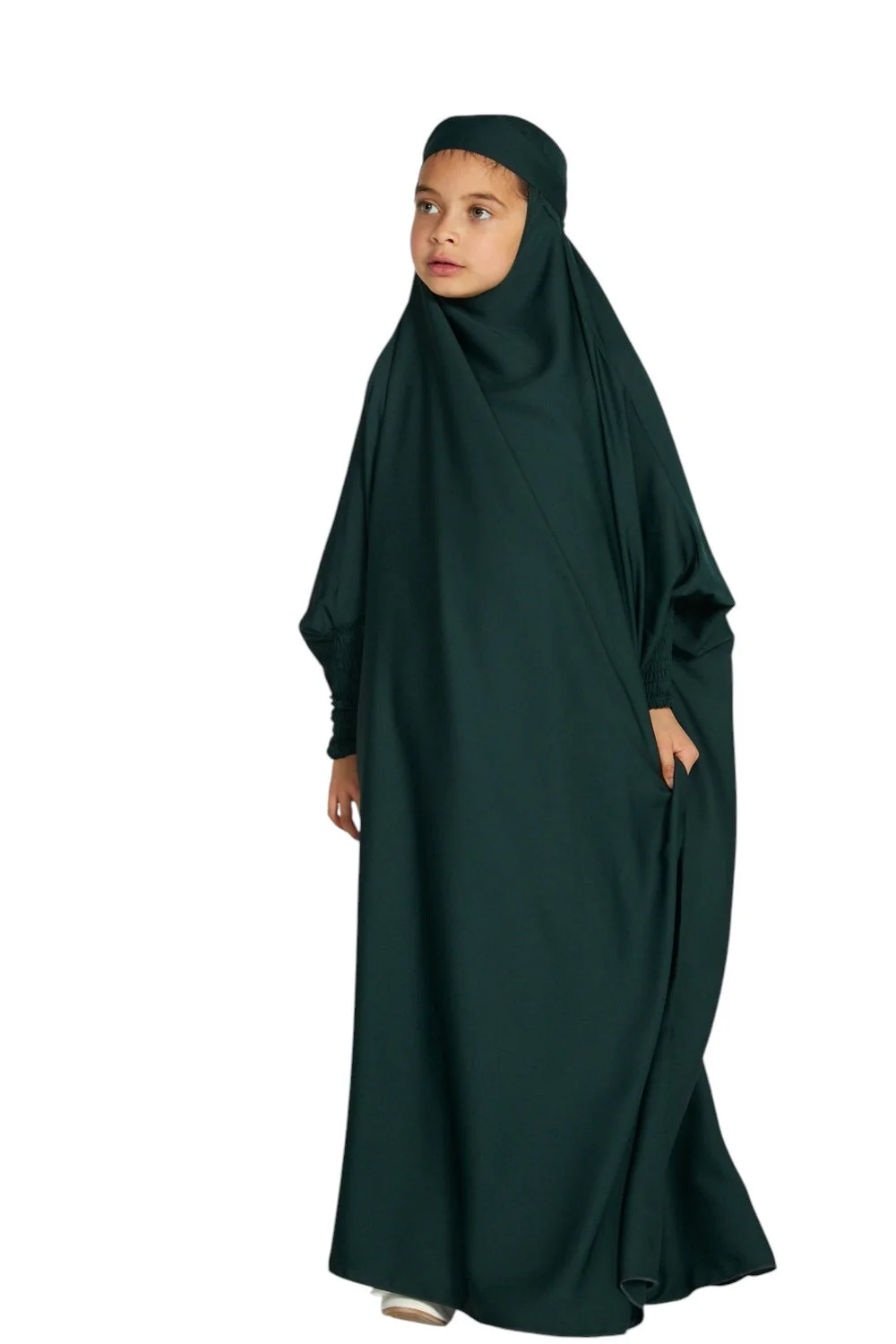 jilbab / Junior Girls One Piece Full Length Jilbab/ Prayer Abaya - Forest Green
