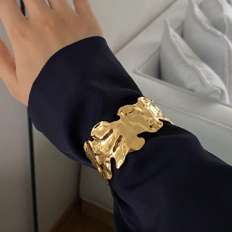 Molten Gold Wave Cuff Bracelet — Stainless Steel