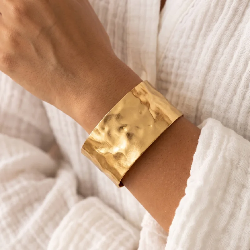 Hammered Gold Cuff Bracelet — Stainless Steel