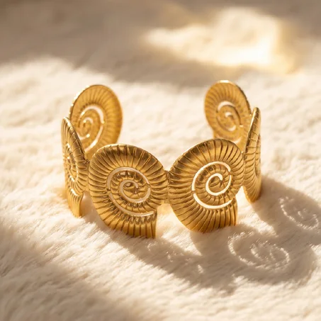 Gold Seashell Cuff Bracelet — Stainless Steel