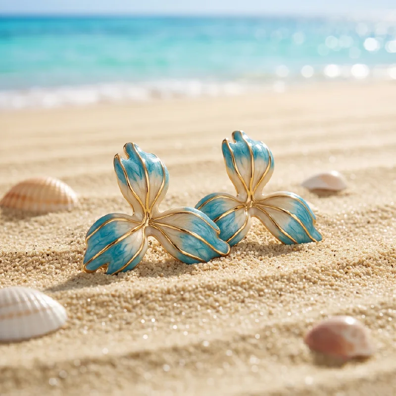 Blue Petal Enamel Earrings — Stainless Steel