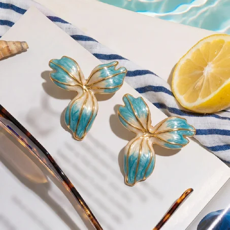 Blue Petal Enamel Earrings — Stainless Steel