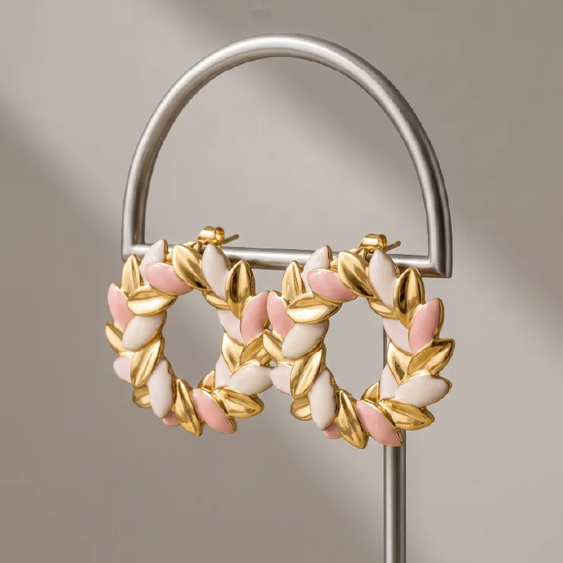 Pink Petal Wreath Earrings — Stainless Steel