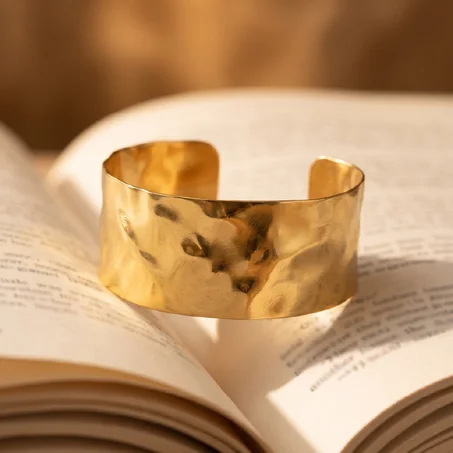 Hammered Gold Cuff Bracelet — Stainless Steel