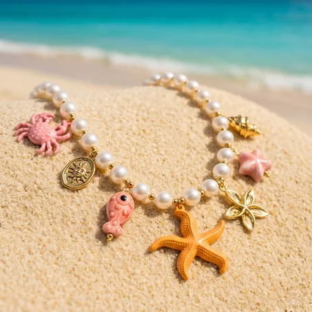 Colorful Sea Charm Pearl Necklace — Stainless Steel