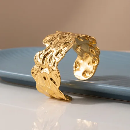 Molten Gold Wave Cuff Bracelet — Stainless Steel