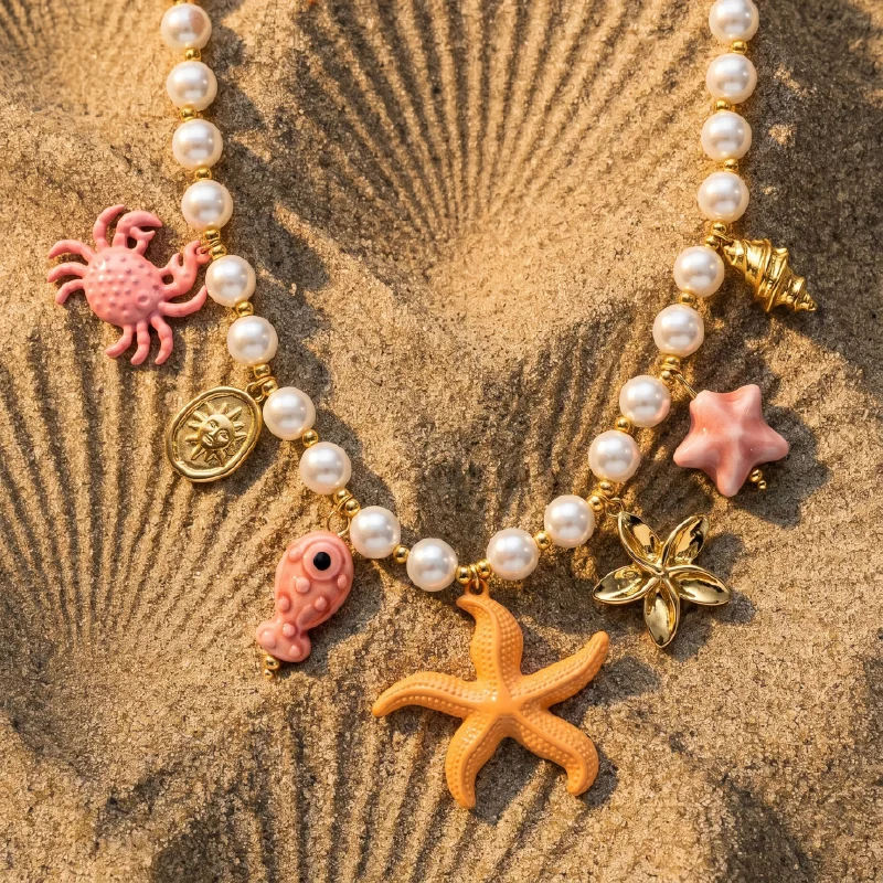 Colorful Sea Charm Pearl Necklace — Stainless Steel