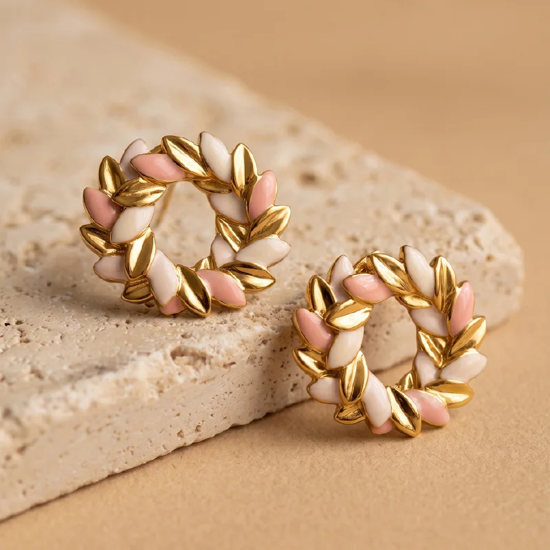 Pink Petal Wreath Earrings — Stainless Steel