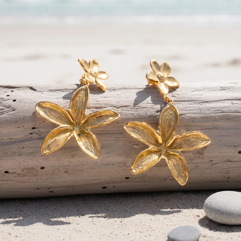 Gold Flower Drop Earrings — Stainless Steel