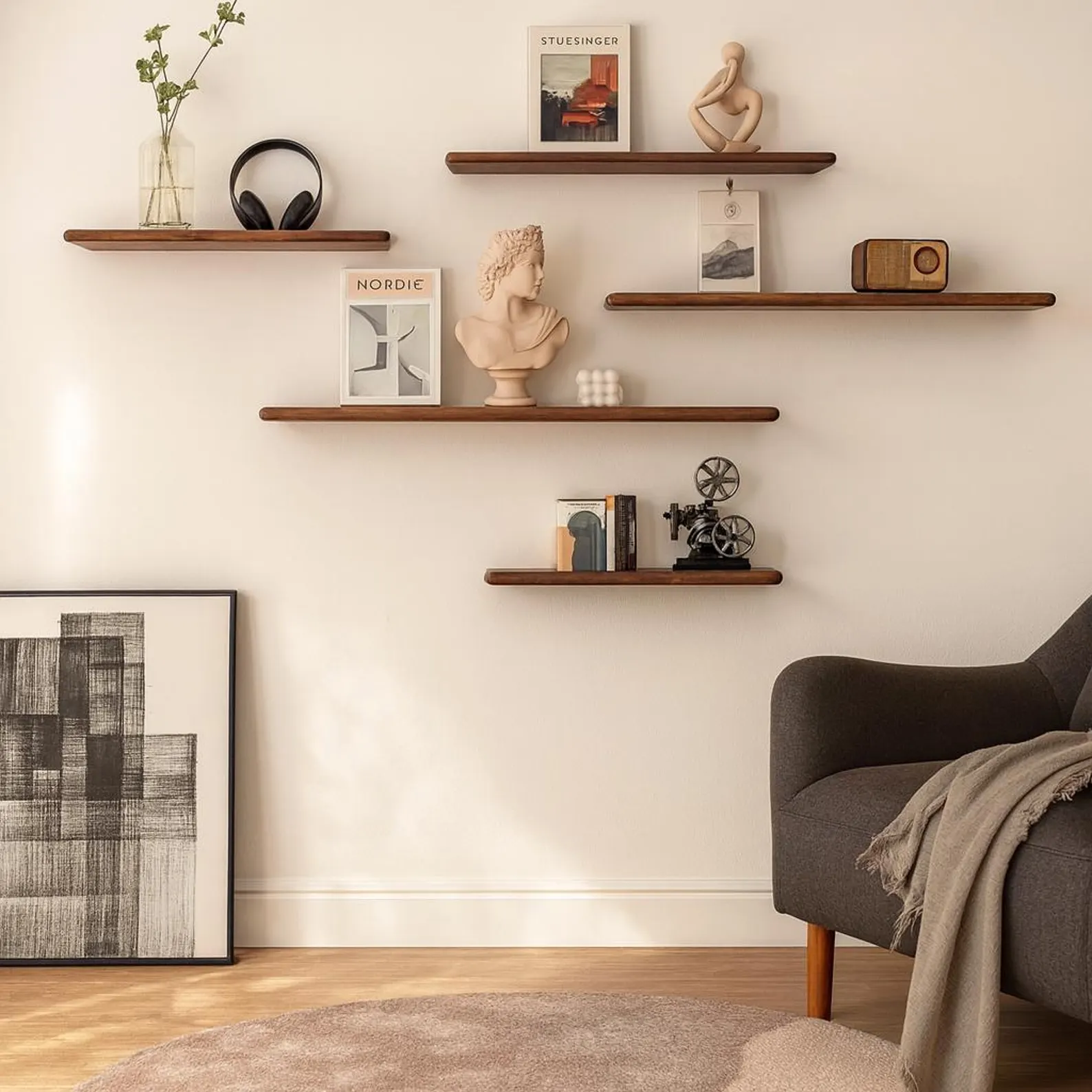 Etagère flottante en noyer noir massif