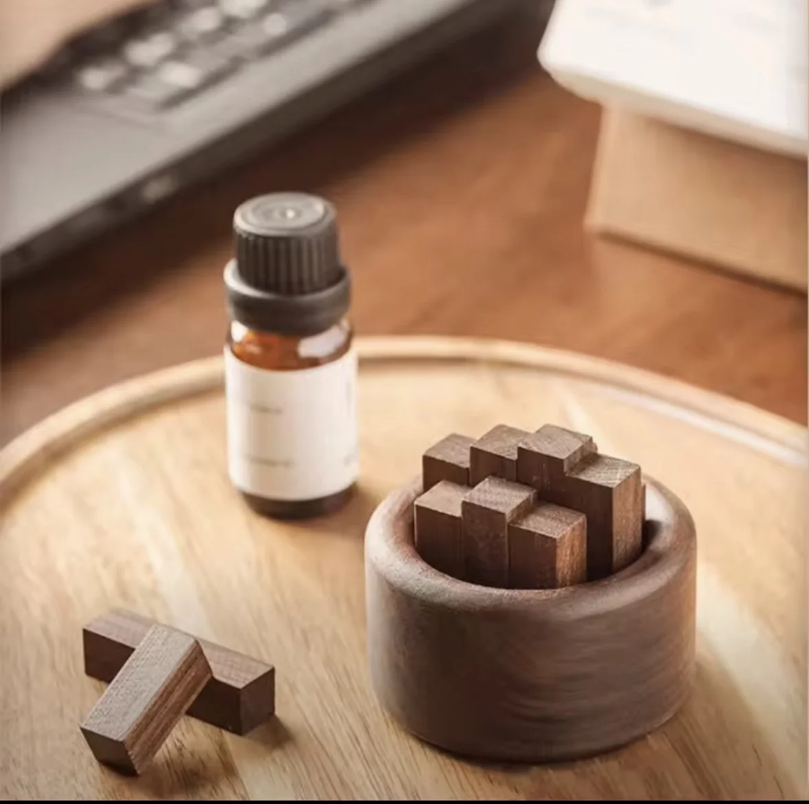 Diffuseur d'huiles essentielles en bois, bâtons d'aromathérapie, décor, extenseur de parfum en bois de noyer pour maison, salle de bains, ornement de voiture