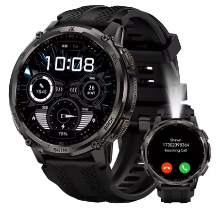 KOSPET TANK T4C Men's Military Smartwatch Rugged GPS Watch with Flashlight 5ATM Waterproof & All-Day Health Tracking