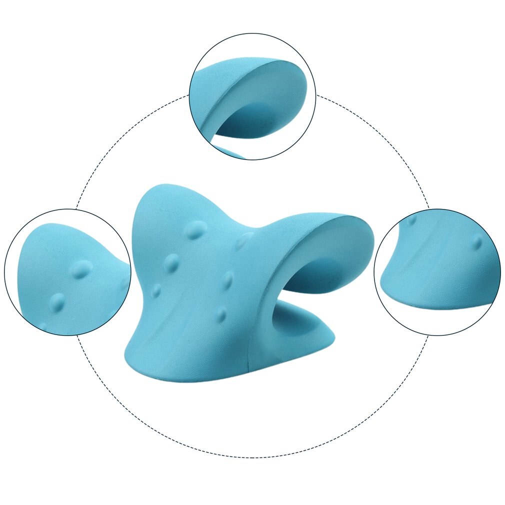 وسادة استرخاء للرقبة والكتفين لشد العنق وتخفيف الالم ومحاذاة فقرات العنق وتقويم العمود الفقري، تشمل حمالة رقبة وغطاء وسادة (ازرق).