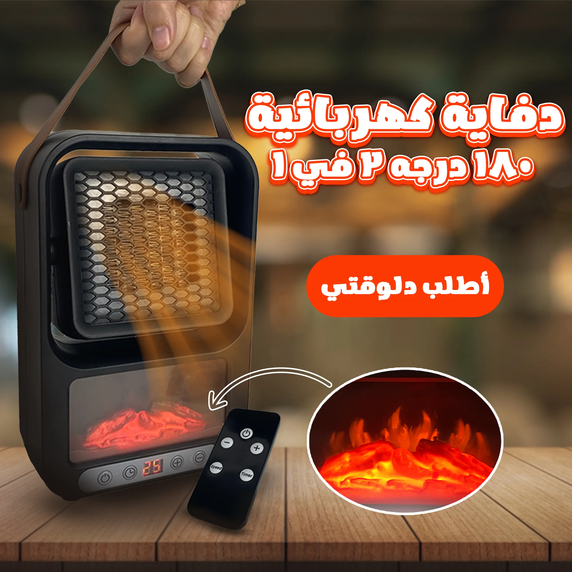 دفاية ومروحة كهربائية 2 في 1 بدوران 180 درجة - صيف وشتاء
