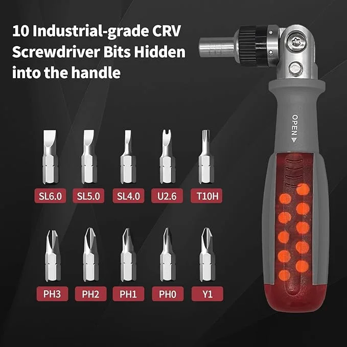 مفك السقاطة الذكي 10 في 1 (متحرك 180°) – ورشة كاملة في جيبك لأصعب الزوايا