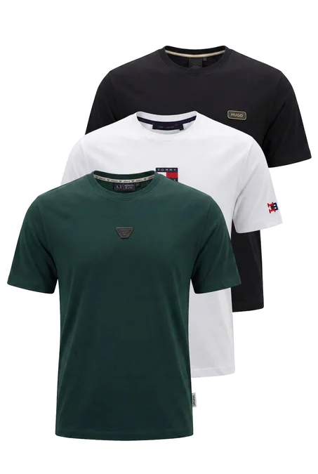 Pack de 3 T-shirts De Luxe en pur coton ( Blanc + Noir + Vert Royale )