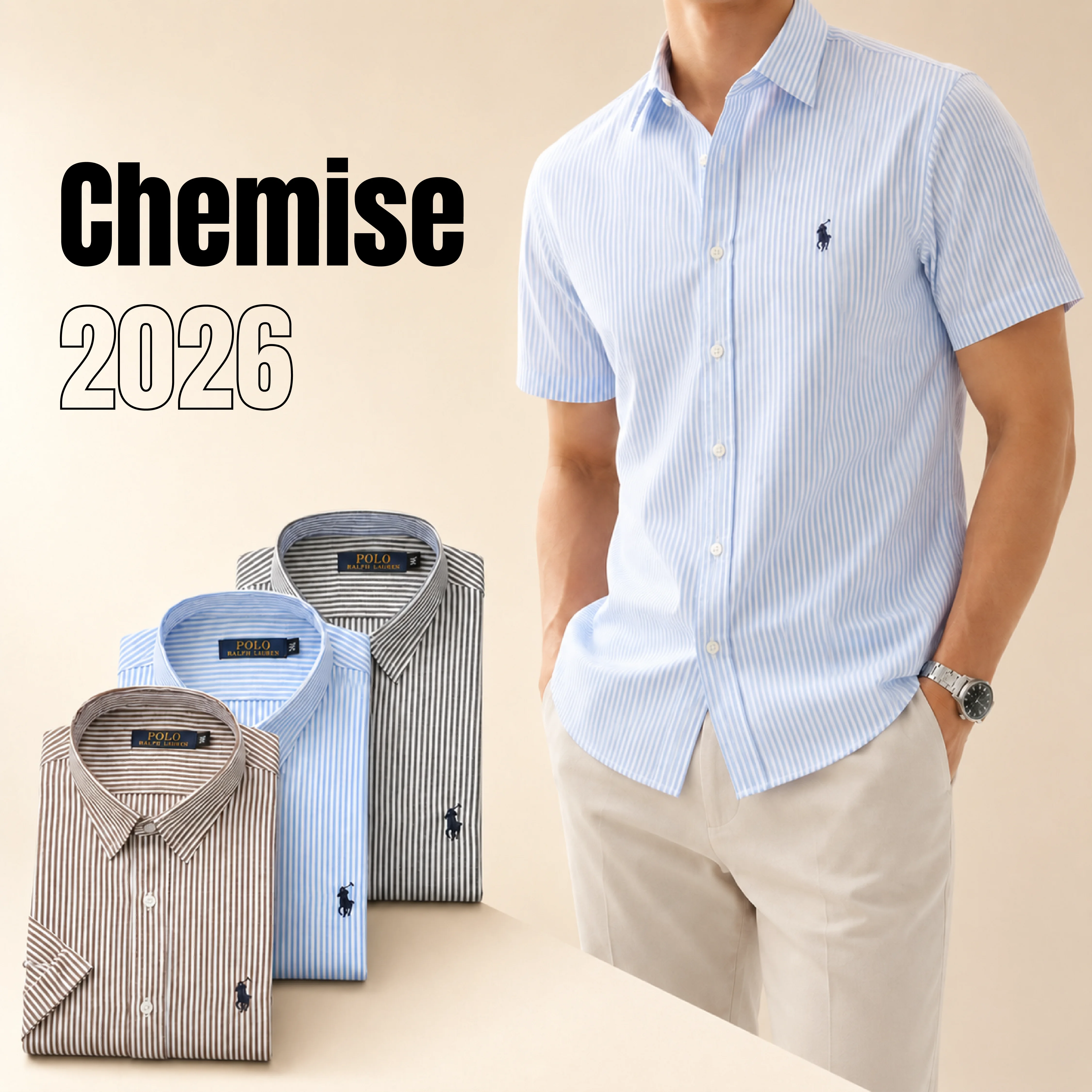 Pack 3 Chemises Ralph Demi-Manches rayée