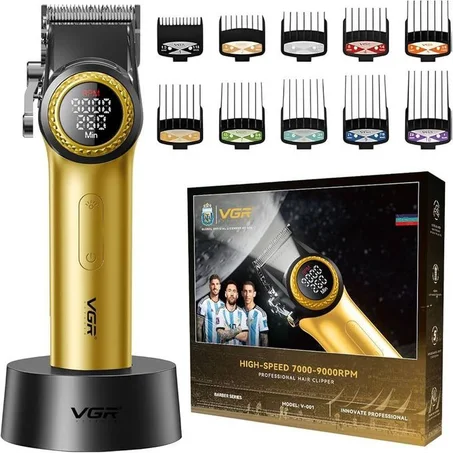 VGR ماكينة حلاقة شعر ولحية احترافية قابلة لإعادة الشحن 9000 دورة/دقيقة - 4 ساعات من الحلاقة