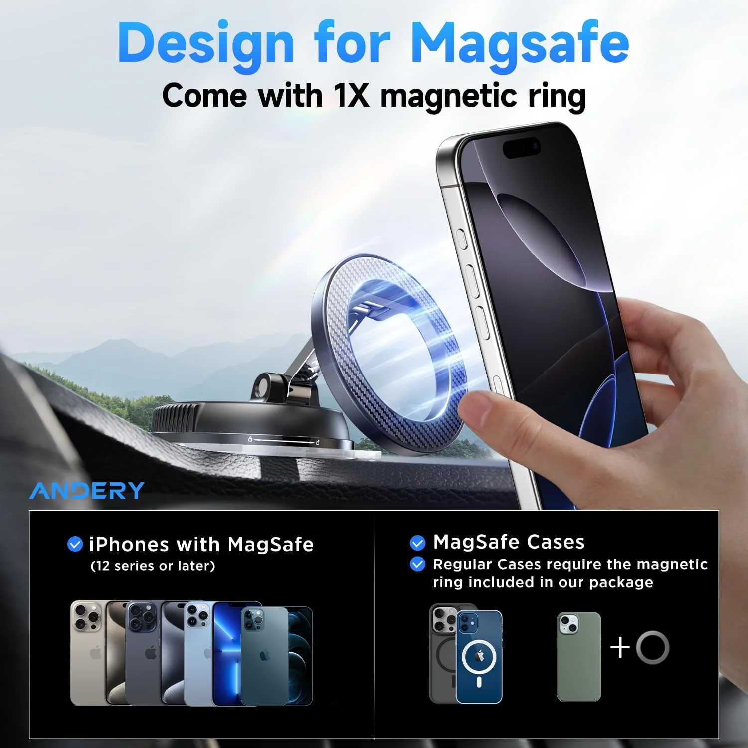 ANDERY Magnetic Car Mount (Nano Gel, 360° Adjustable)
