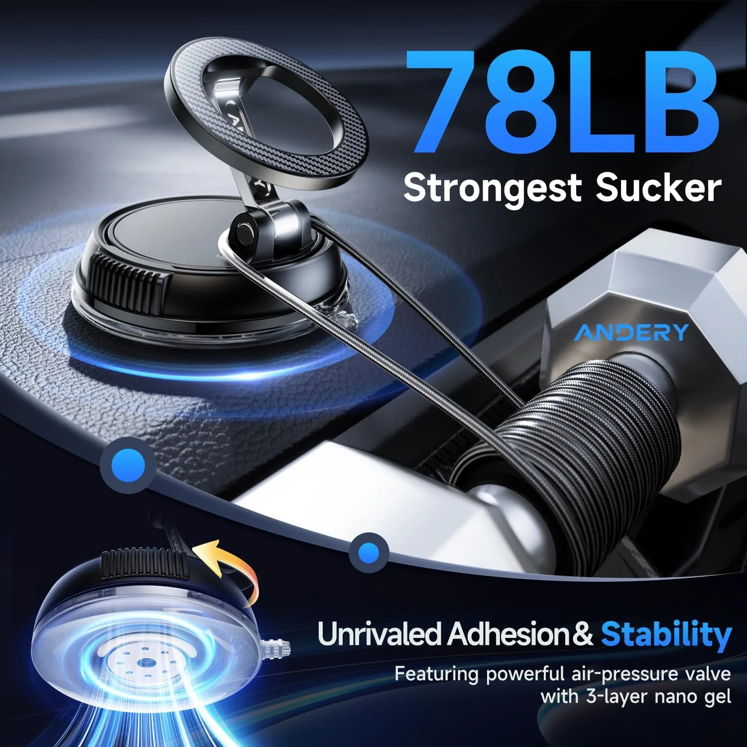 ANDERY Magnetic Car Mount (Nano Gel, 360° Adjustable)