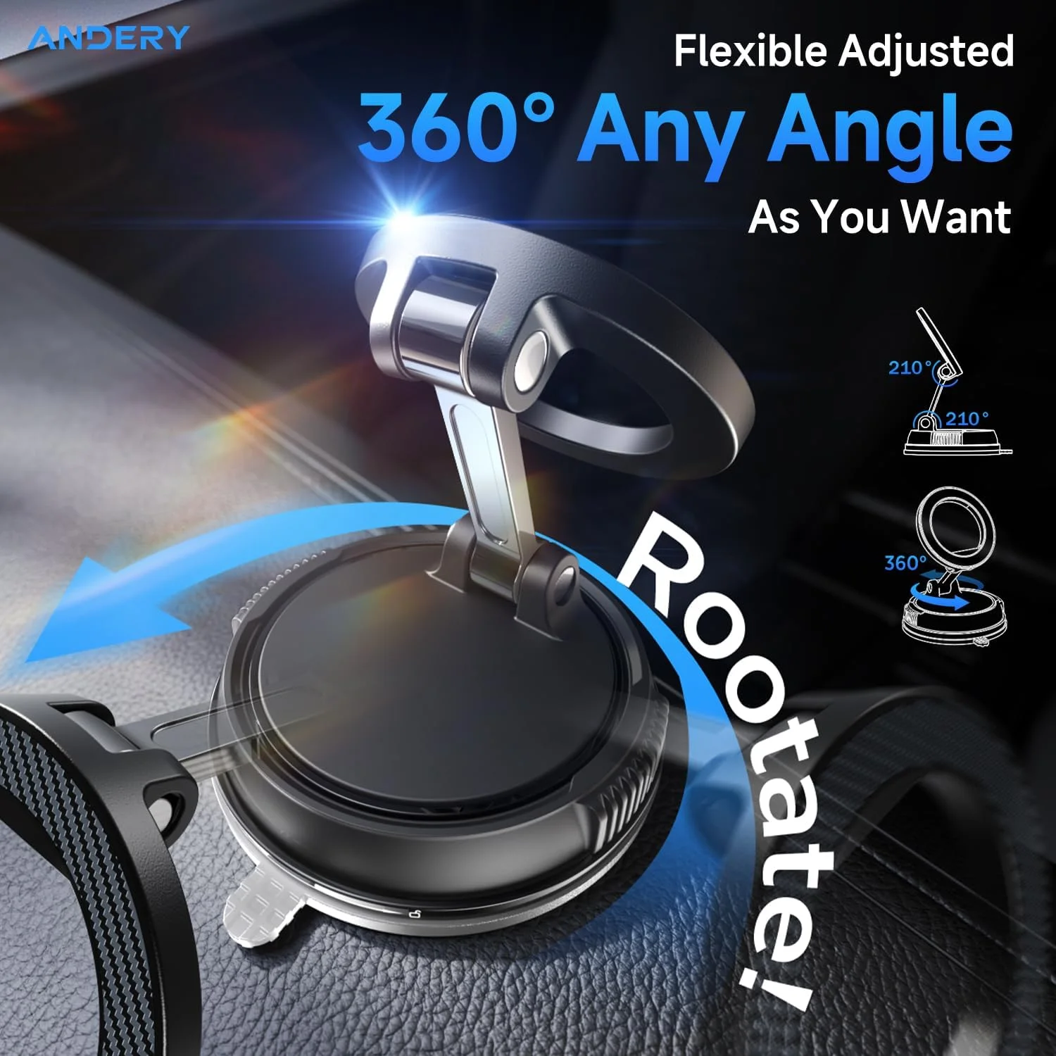 ANDERY Magnetic Car Mount (Nano Gel, 360° Adjustable)