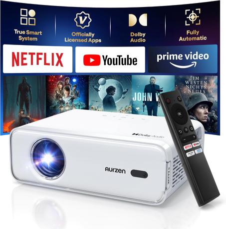 Proyector inteligente EAZZE D1 con WiFi y Bluetooth, licencia oficial de Netflix, enfoque automático y corrección trapezoidal, audio Dolby, zoom, películas nativas de 1080p, miniproyector por