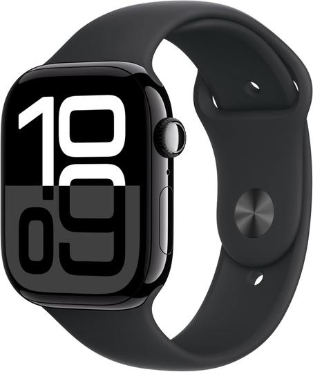 Apple Watch Series 10 [GPS, caja de 46 mm] Smartwatch con caja de aluminio negro azabache y correa deportiva negra - M/L. Monitor de actividad física, app de ECG, pantalla Retina siempre acti
