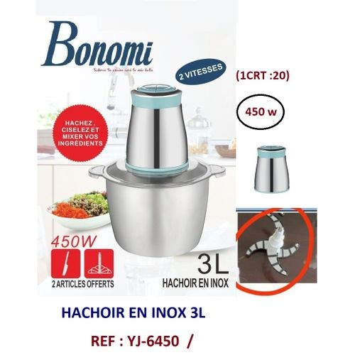 Bonomi Hachoir en inox 3 litres avec lame en acier inoxydable