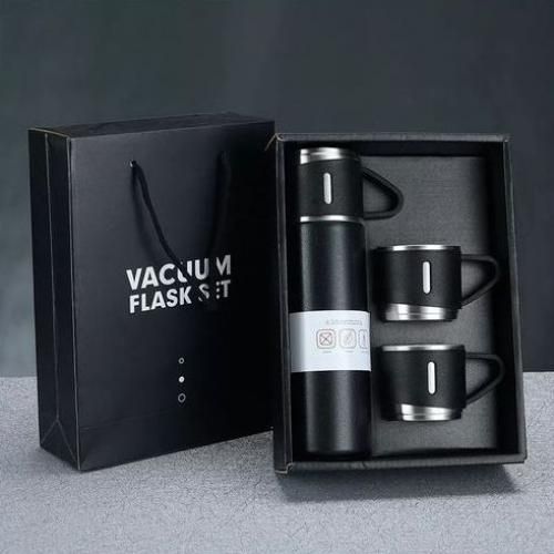 Ensemble de flacons isothermes avec 3 tasses en acier boisson chaude/froide500ml VACUUM FLASK