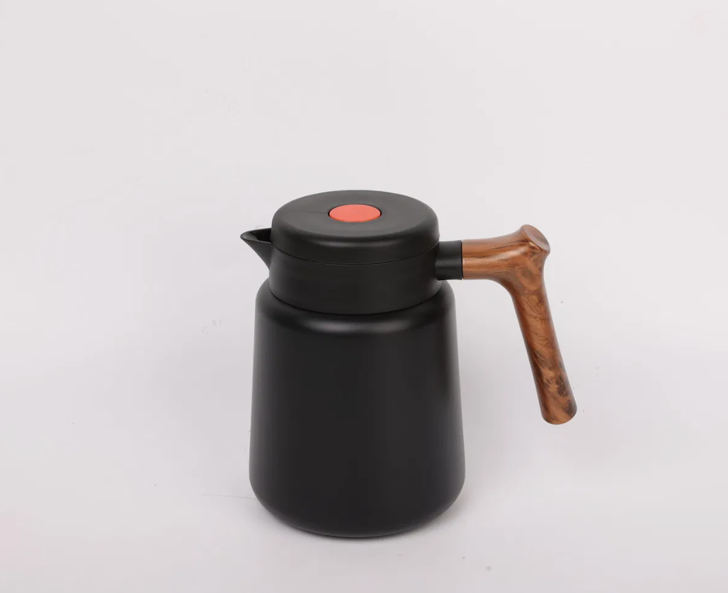CONFO® Cafetière isolée bouilloire en acier inoxydable ménage grain de bois poignée personnalité créative rétro cadeau de fête des