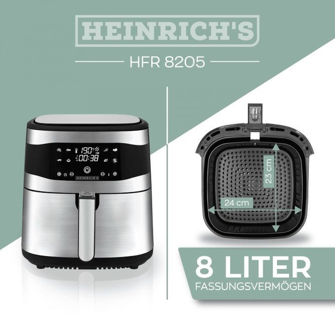 Heinrich's Friteuse sans Huile - 8 Litres - 8 programmes-Ecran tactile LED - 1800W -Germany