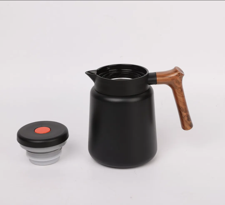 CONFO® Cafetière isolée bouilloire en acier inoxydable ménage grain de bois poignée personnalité créative rétro cadeau de fête des